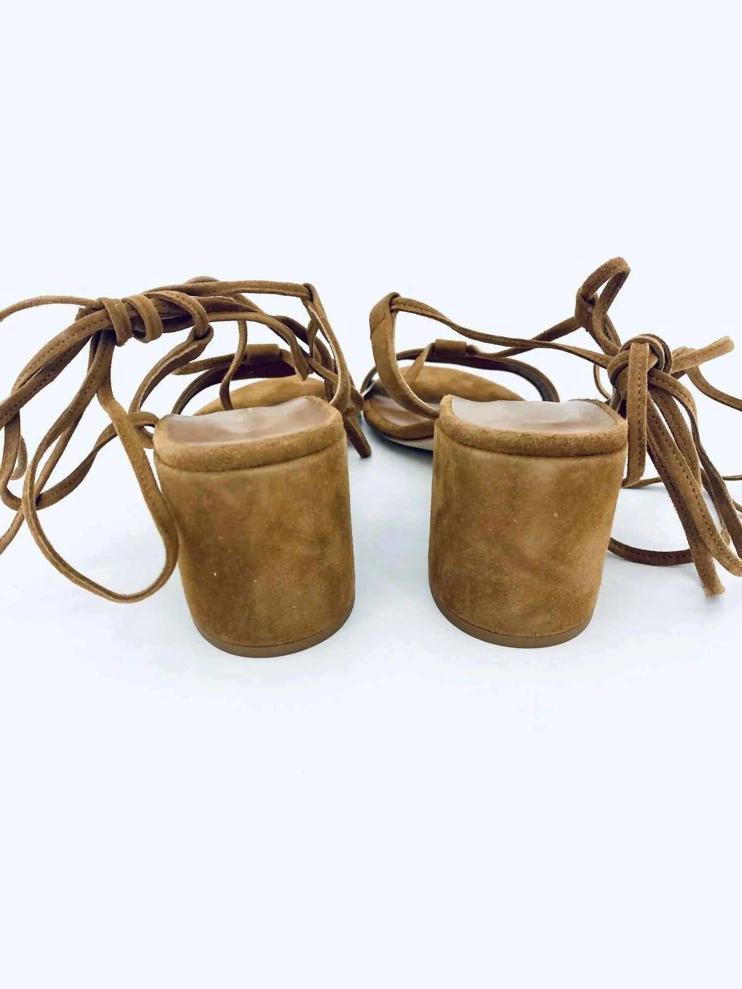 Women's Suede Leather Ankle Wrap Block Heel Sandals In Brown