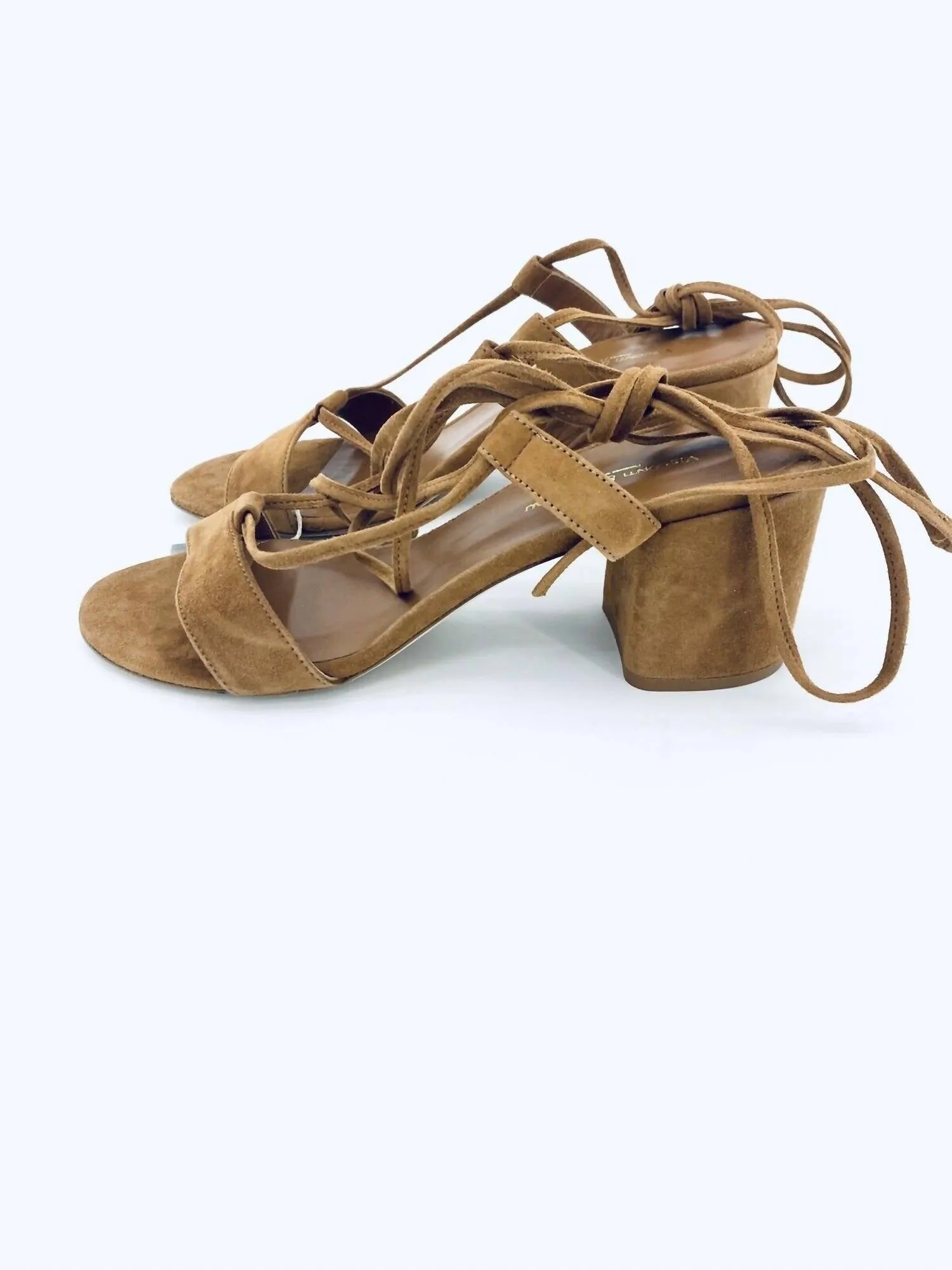 Women's Suede Leather Ankle Wrap Block Heel Sandals In Brown