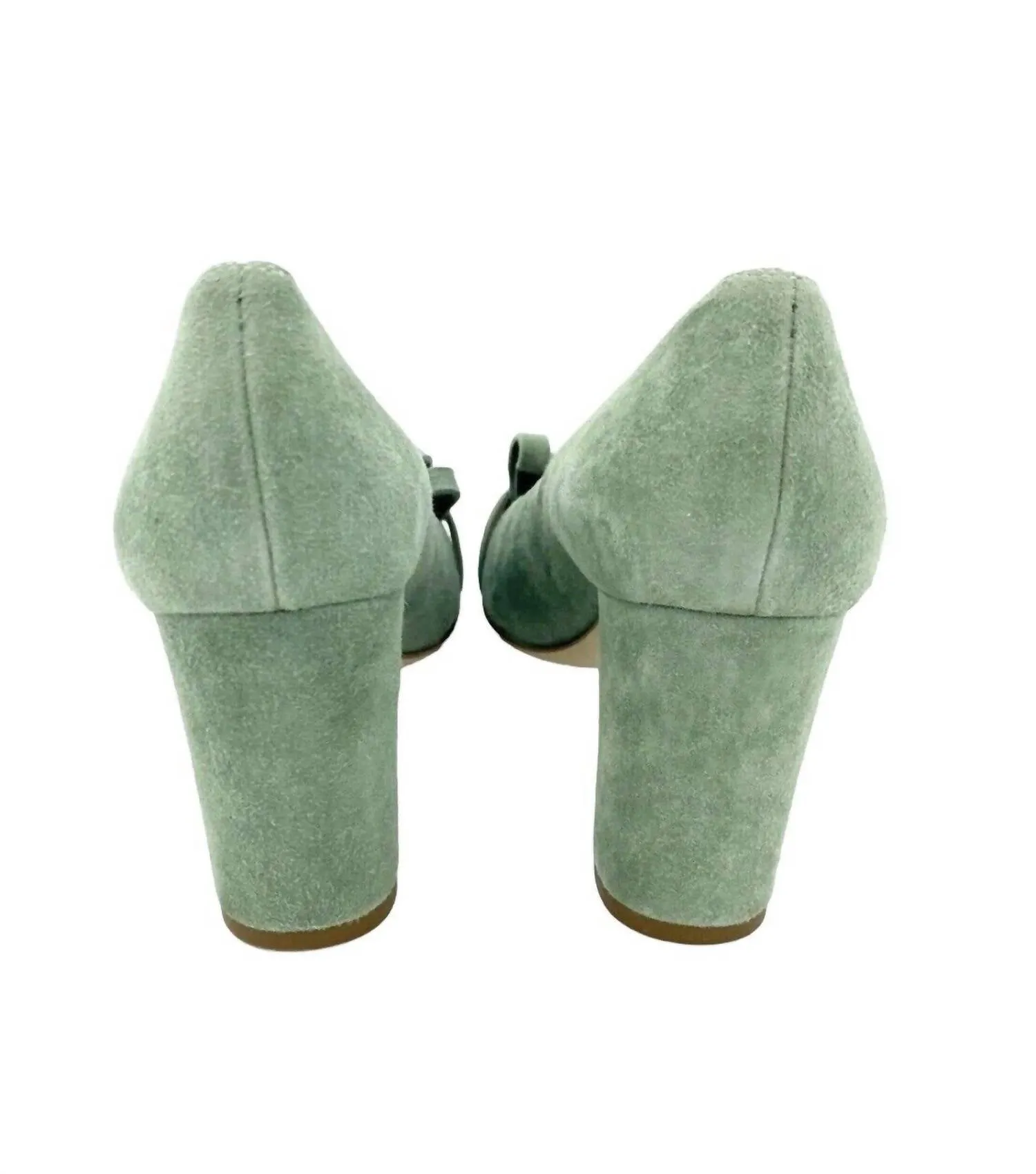 Women's Suede Leather Block Heel Shoes In Green
