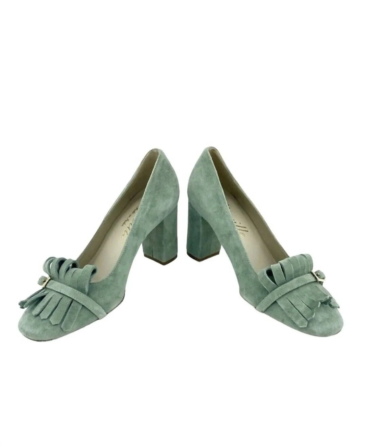 Women's Suede Leather Block Heel Shoes In Green