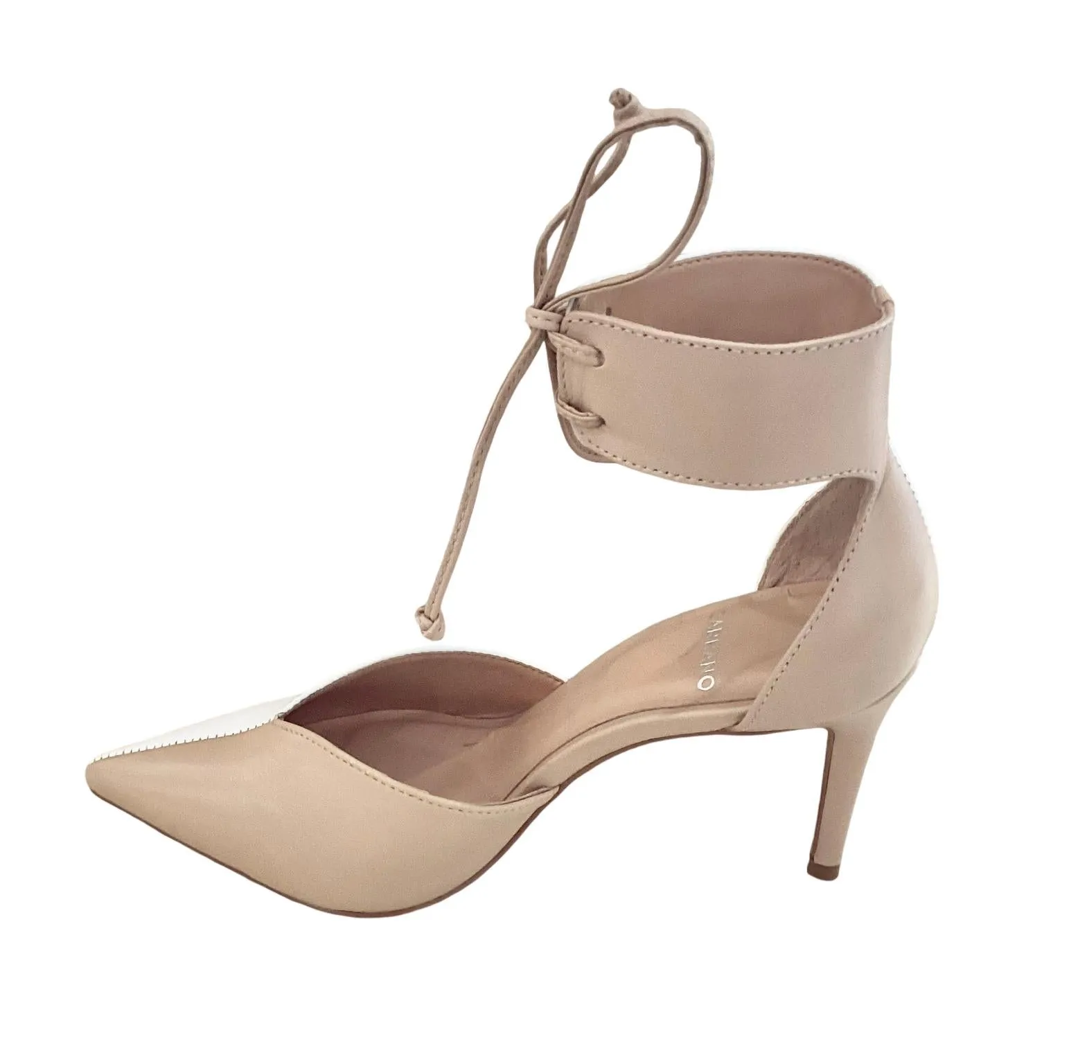 Women's Tie Up Leather Pump Heels In White/beige