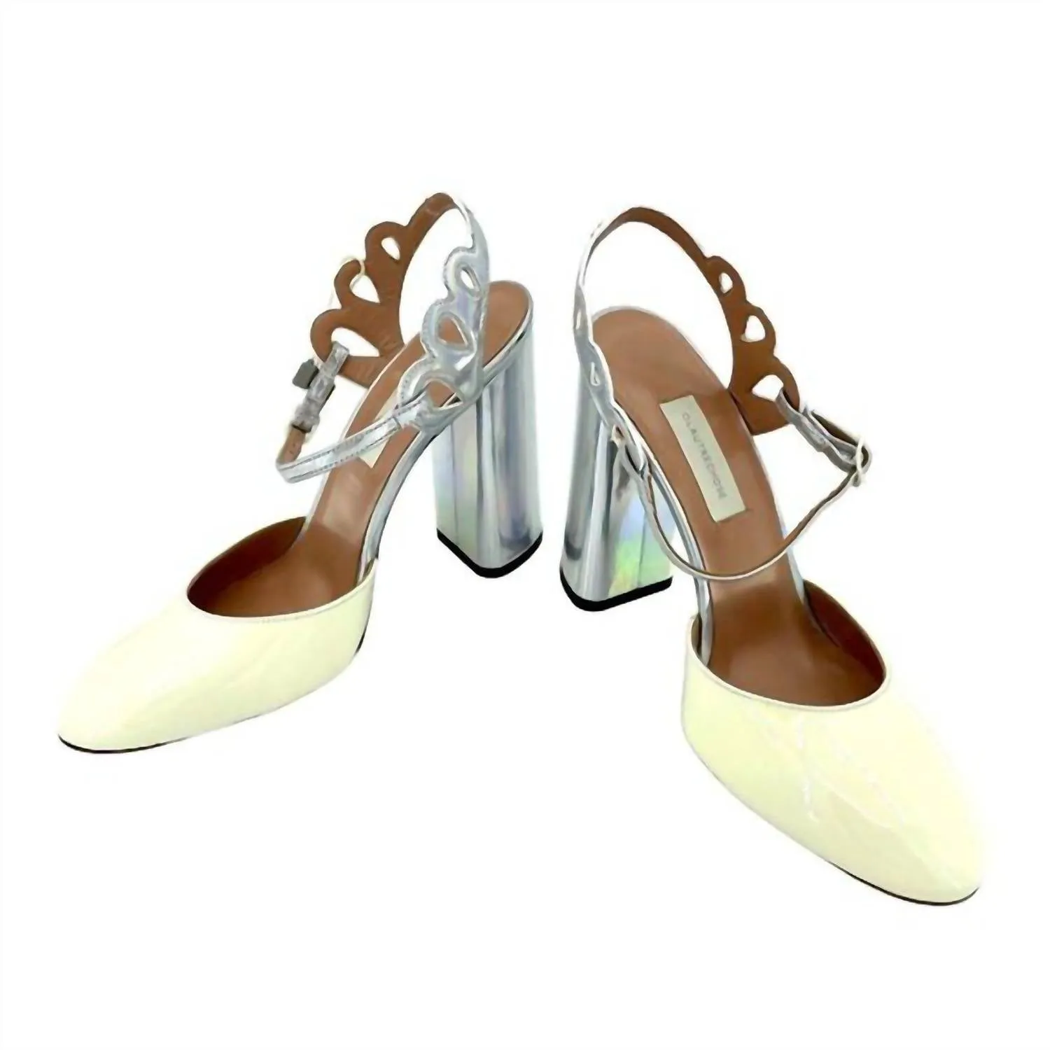Women's Vernice Lame Patent Leather Block Heel Pumps In Yellow, Silver