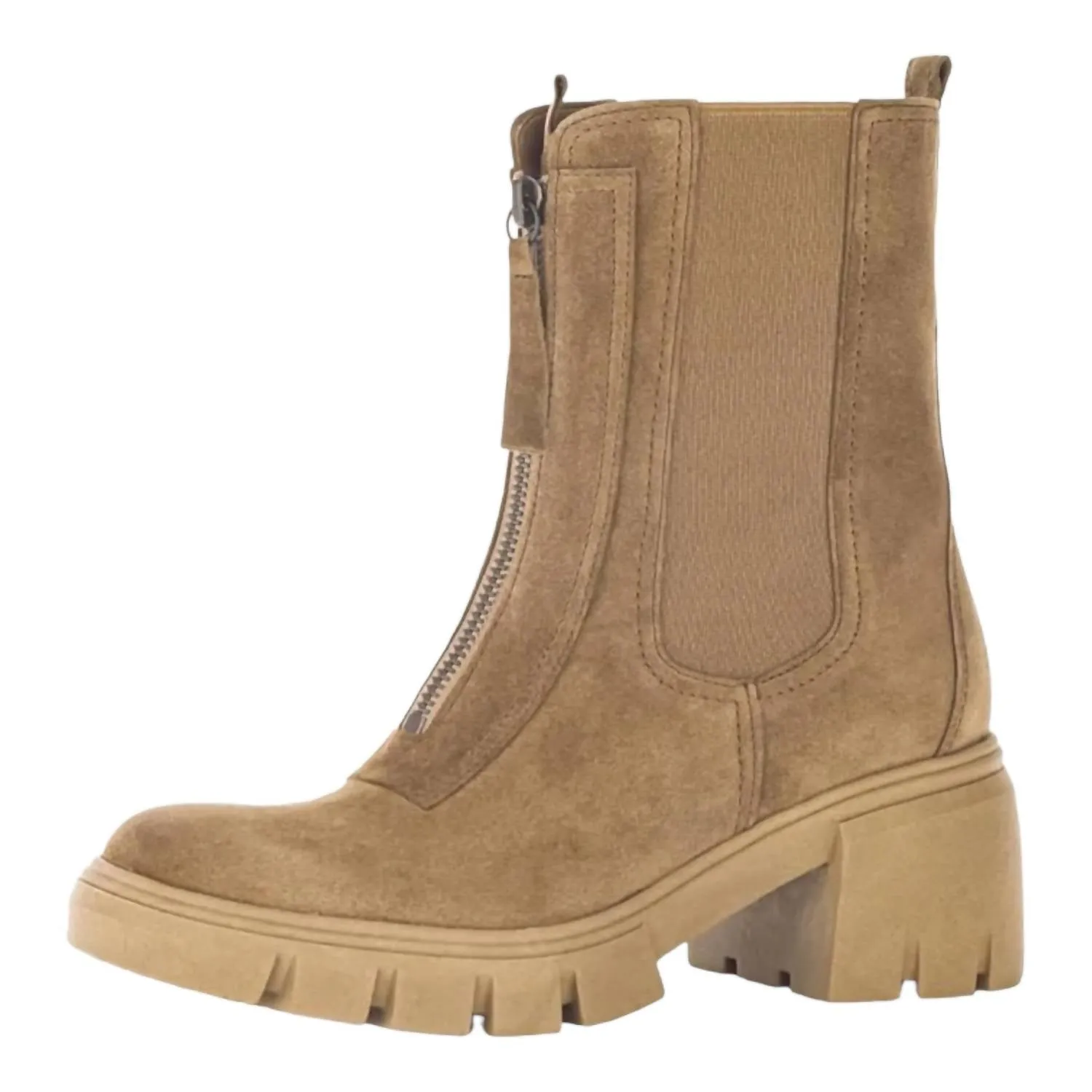 Women's Zip Closure Boots In Lion (Caramel) Suede
