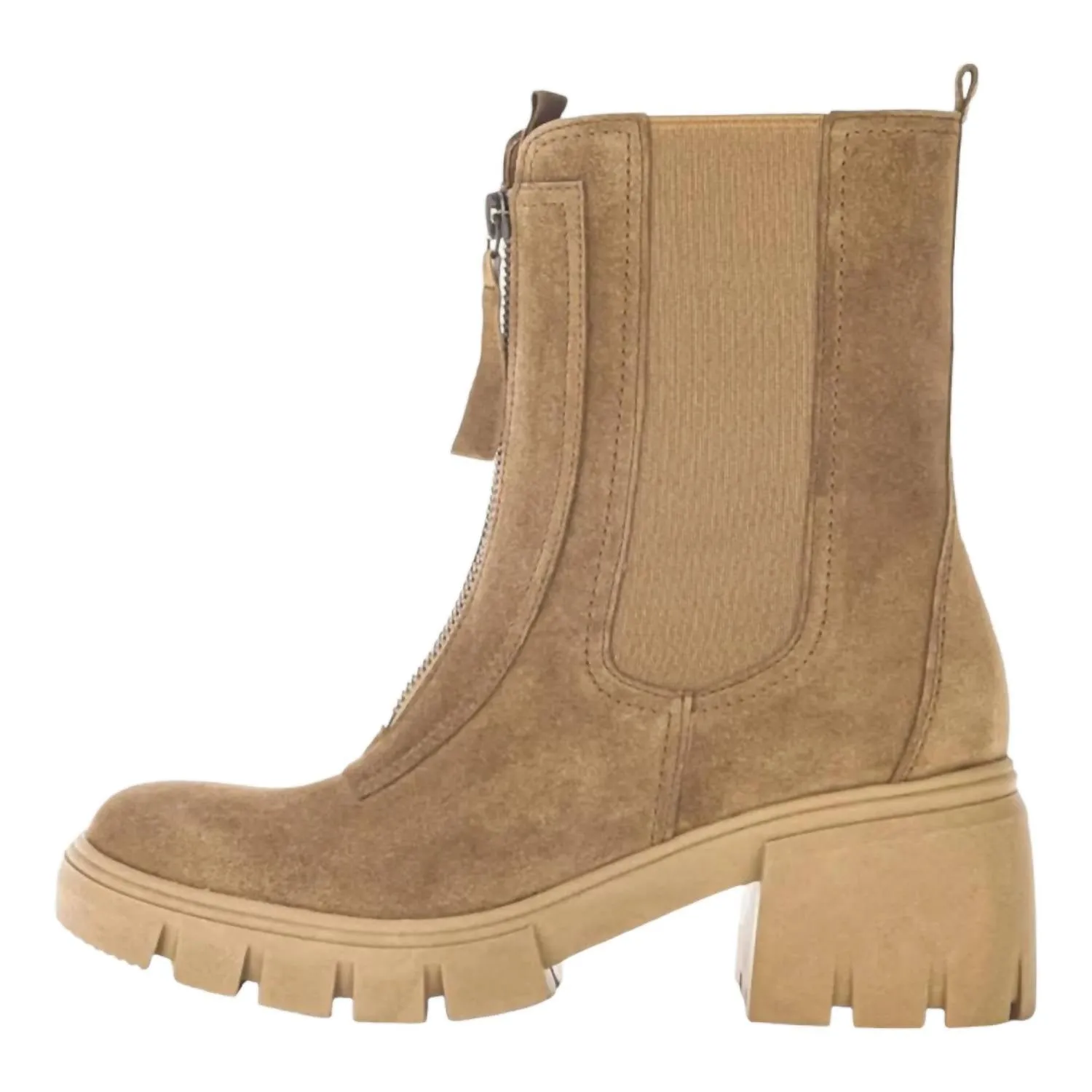 Women's Zip Closure Boots In Lion (Caramel) Suede