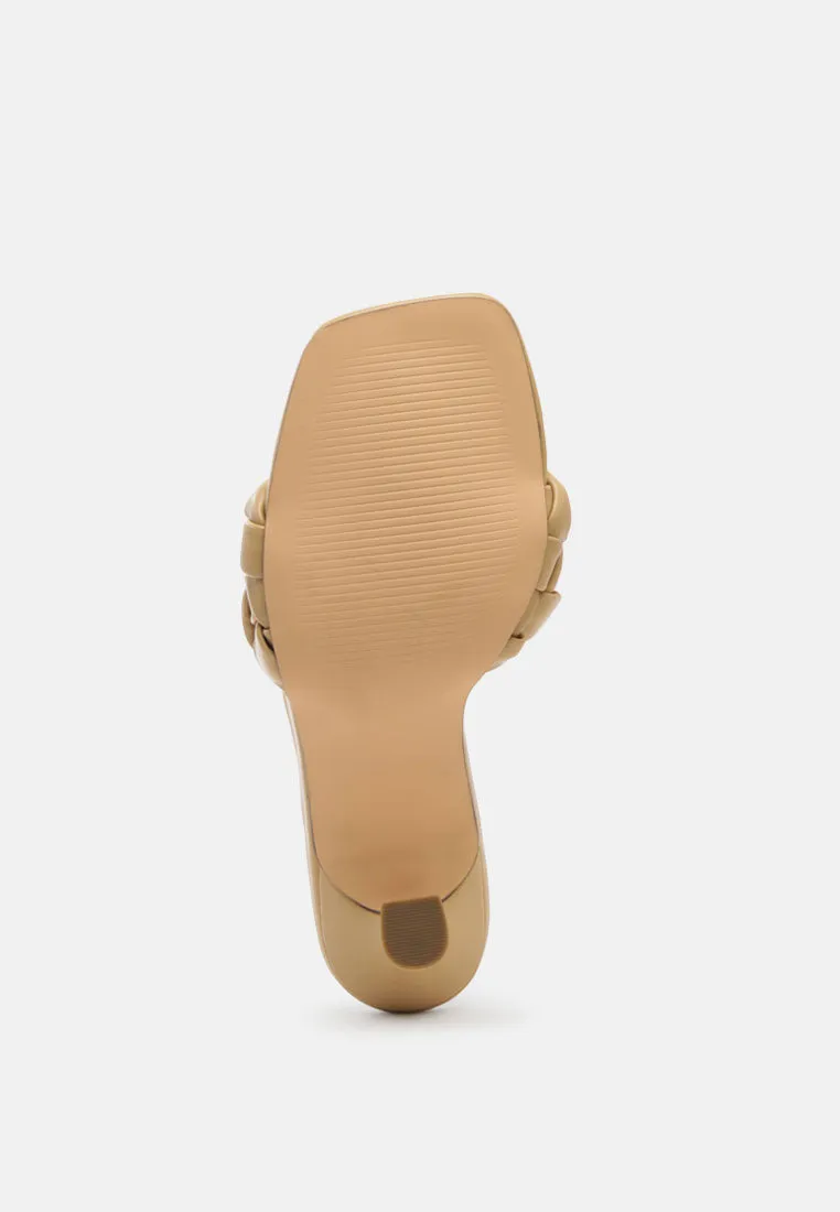 woven strap square toe heeled sandal