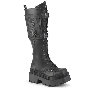 WRATH-205 Black Vegan Leather Knee High Boots