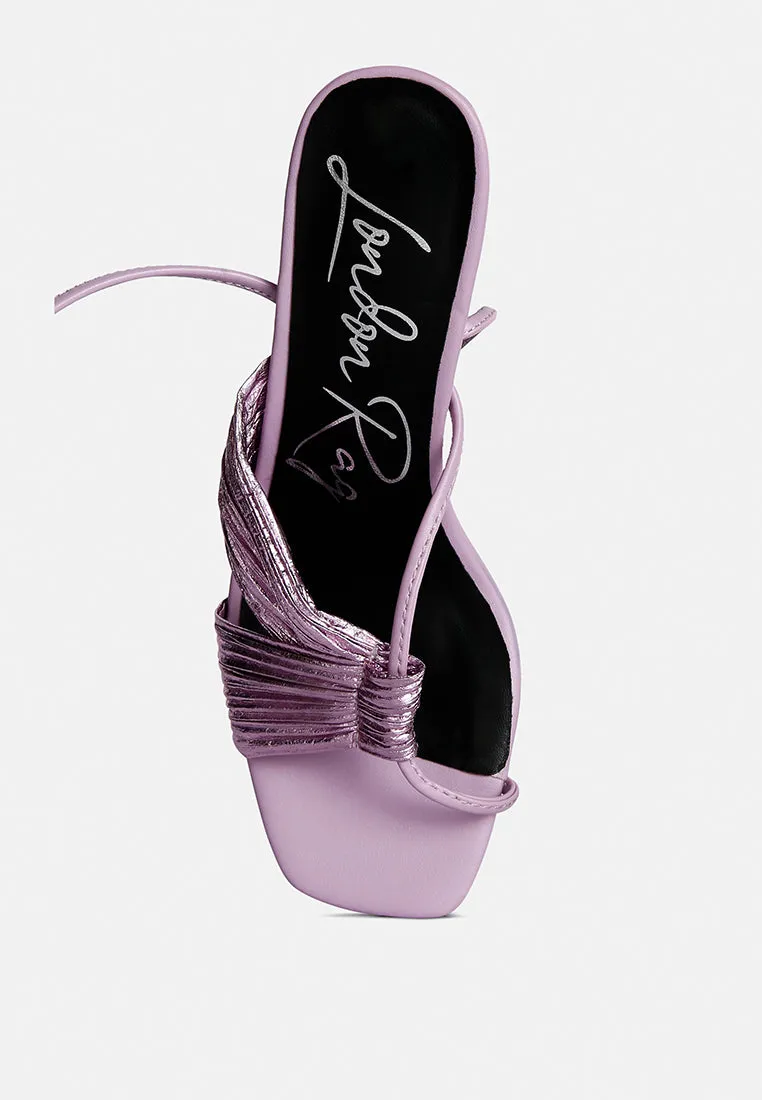 xuxa metallic tie up block heel sandals