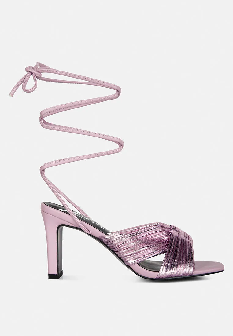 xuxa metallic tie up block heel sandals