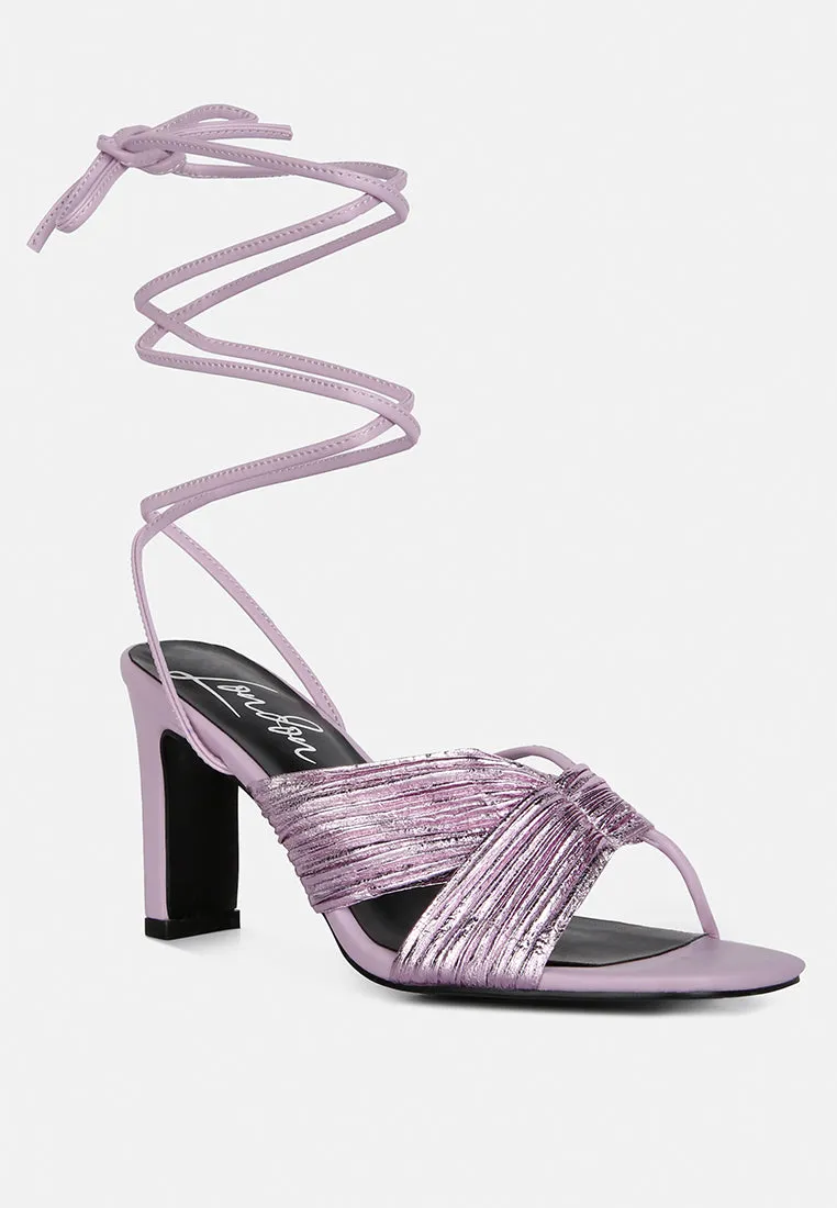 xuxa metallic tie up block heel sandals