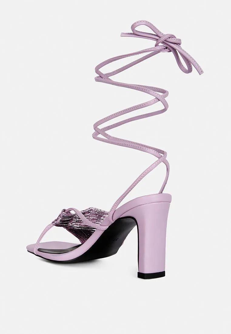 xuxa metallic tie up block heel sandals