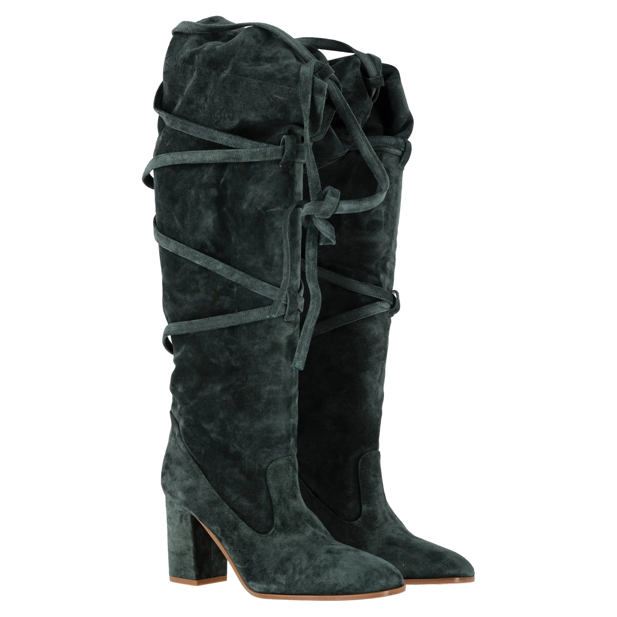 Zimmermann Tie Up Over the Knee Boots in Green Suede