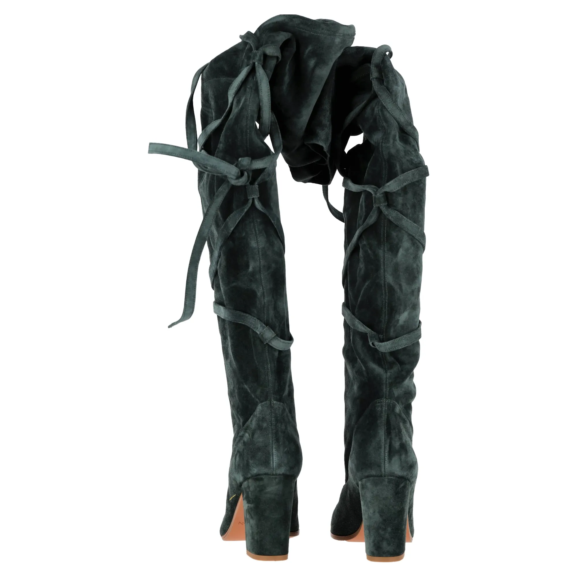 Zimmermann Tie Up Over the Knee Boots in Green Suede