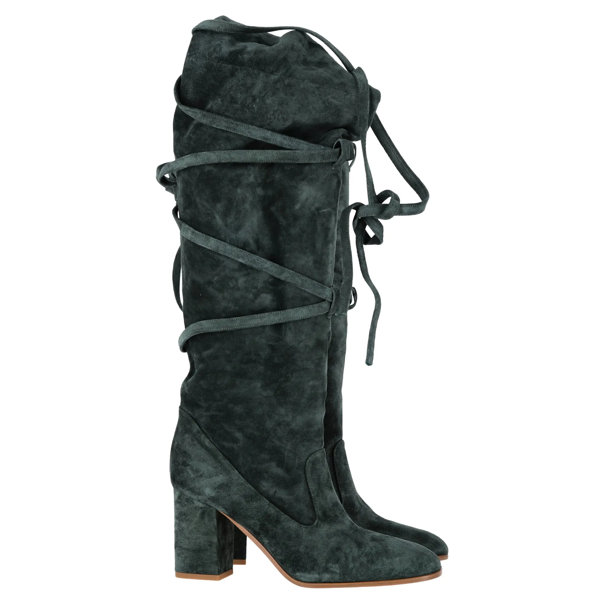 Zimmermann Tie Up Over the Knee Boots in Green Suede