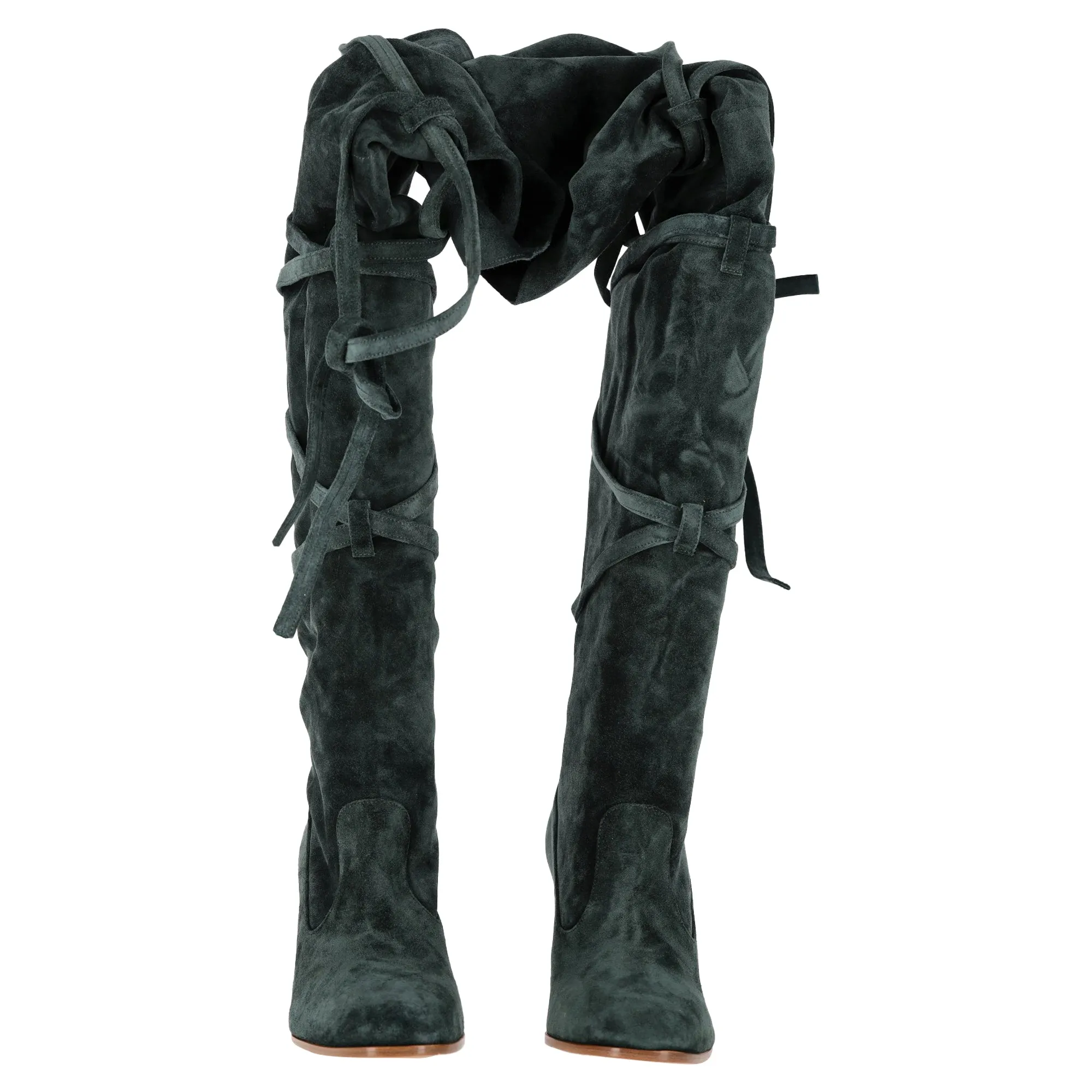 Zimmermann Tie Up Over the Knee Boots in Green Suede